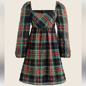 J Crew Puff-sleeve mini dress in Stewart tartan